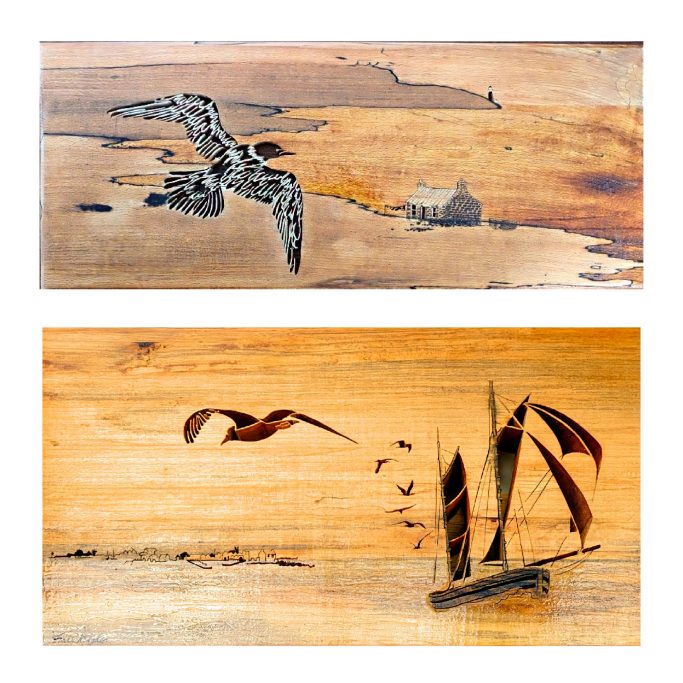 Seascape wooden artworks in silhouette