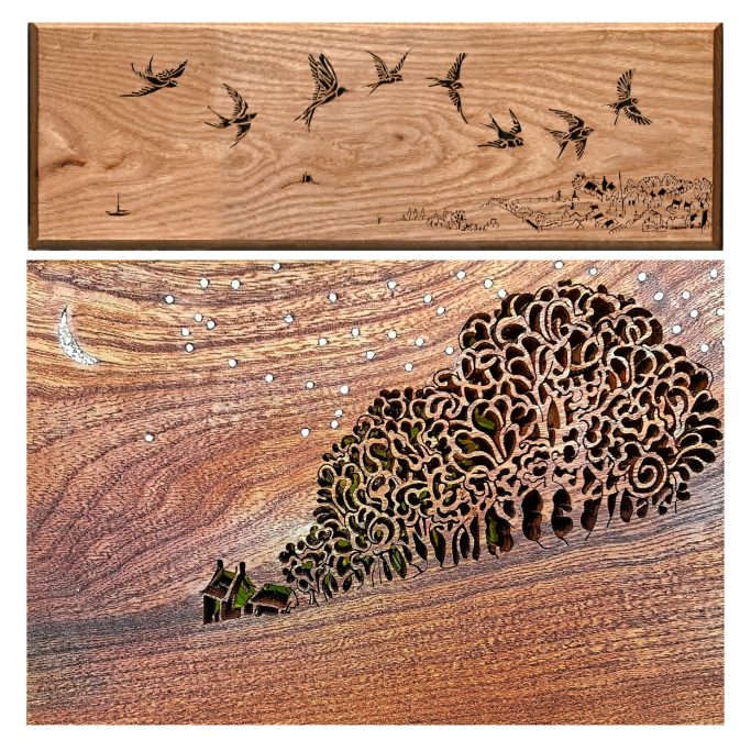 A pair of Landscape wooden artworks